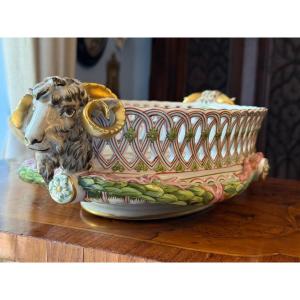 Large Polychrome Porcelain Basket - Kg Lunéville, XIXᵉ Century