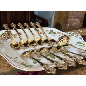 Set Of Twelve Pointed Spoons Made Of Solid Silver With A Vermeil Finish - Minerva Hallmark - France