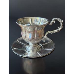 Solid Silver Cup And Saucer, France, Late 19th Century—minerva I Hallmark And Silversmith’s Hallmark
