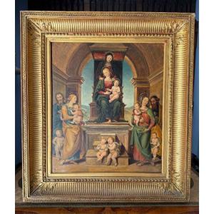 19th-century Oil On Wood After Perugino – “the Family Of The Virgin”