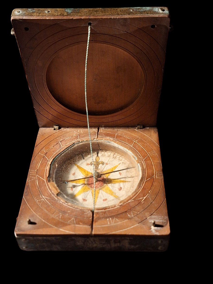 18th Century Boxwood Sundial Compass-photo-4