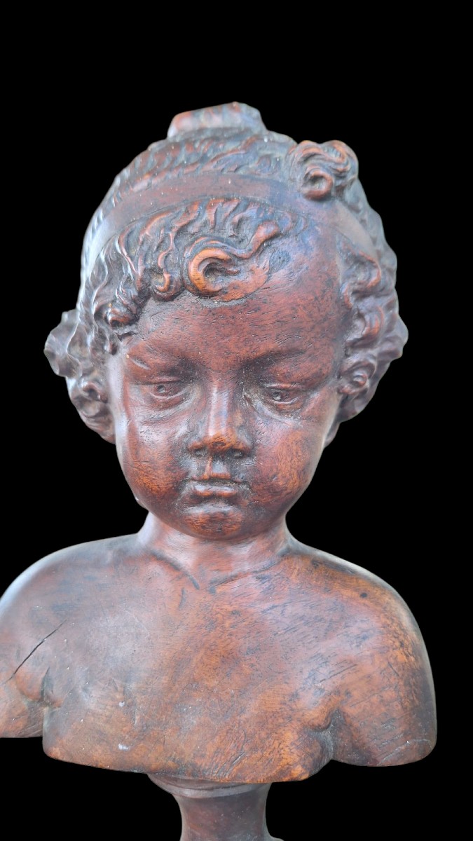 Buste Jeune Fille Bois Sculpté XIXéme Siecle-photo-2