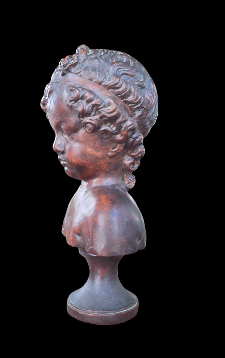 Buste Jeune Fille Bois Sculpté XIXéme Siecle-photo-3