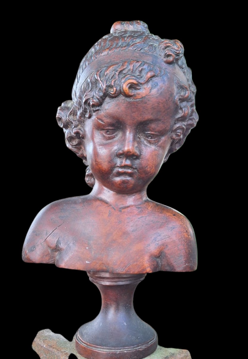 Buste Jeune Fille Bois Sculpté XIXéme Siecle