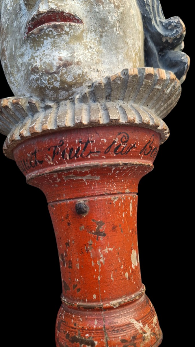 Carved Wooden Head From Noyon, Late 18th Century-photo-2