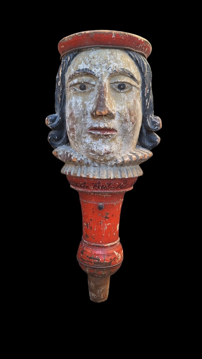 Carved Wooden Head From Noyon, Late 18th Century