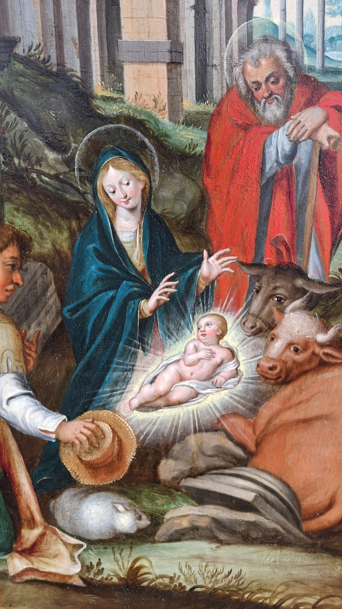 Grande huile sur cuivre Adoration des bergers -photo-2