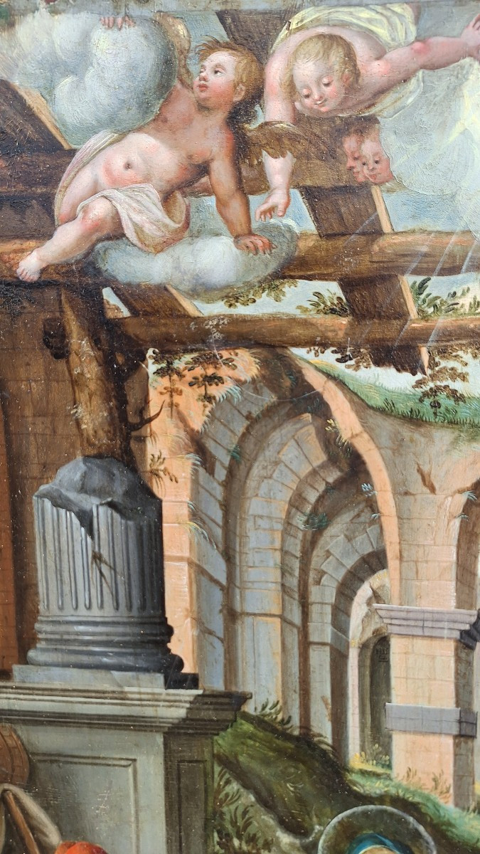 Grande huile sur cuivre Adoration des bergers -photo-3