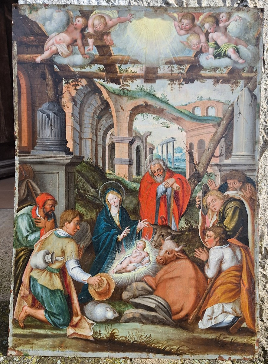 Grande huile sur cuivre Adoration des bergers 