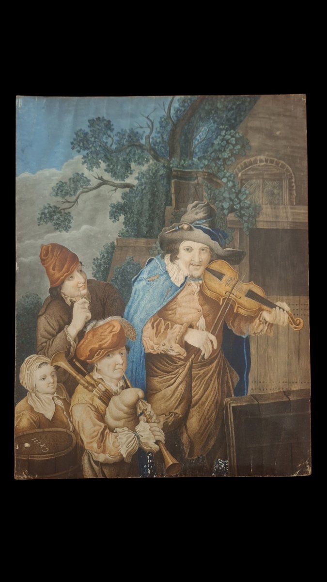 Huile sur parchemin XVIIIéme siecle