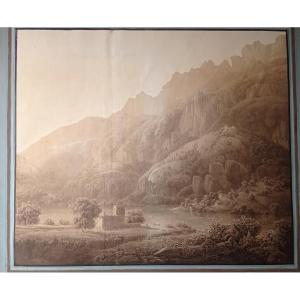 Large Drawing 18th Century Haute Savoie Mont Brezon
