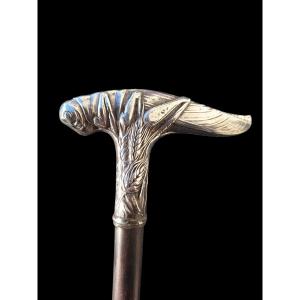 Silver Knob Cane With Grasshopper Decor
