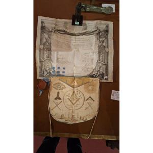 Tablier et diplome Franc Maçon XIXéme siecle
