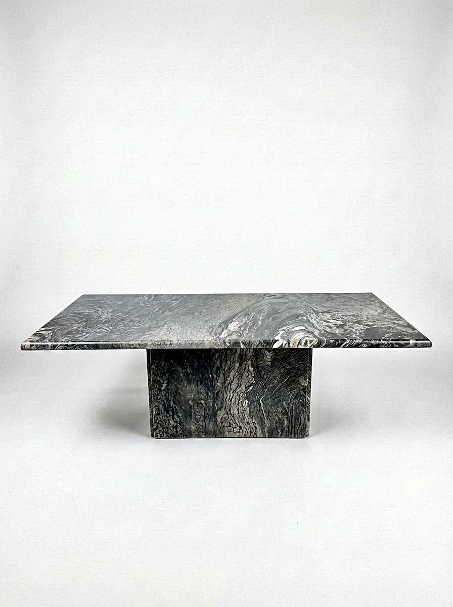 Sculptural Coffee Table In Black And Grey Marble, Postmodern Design (1970s-80s)-photo-2