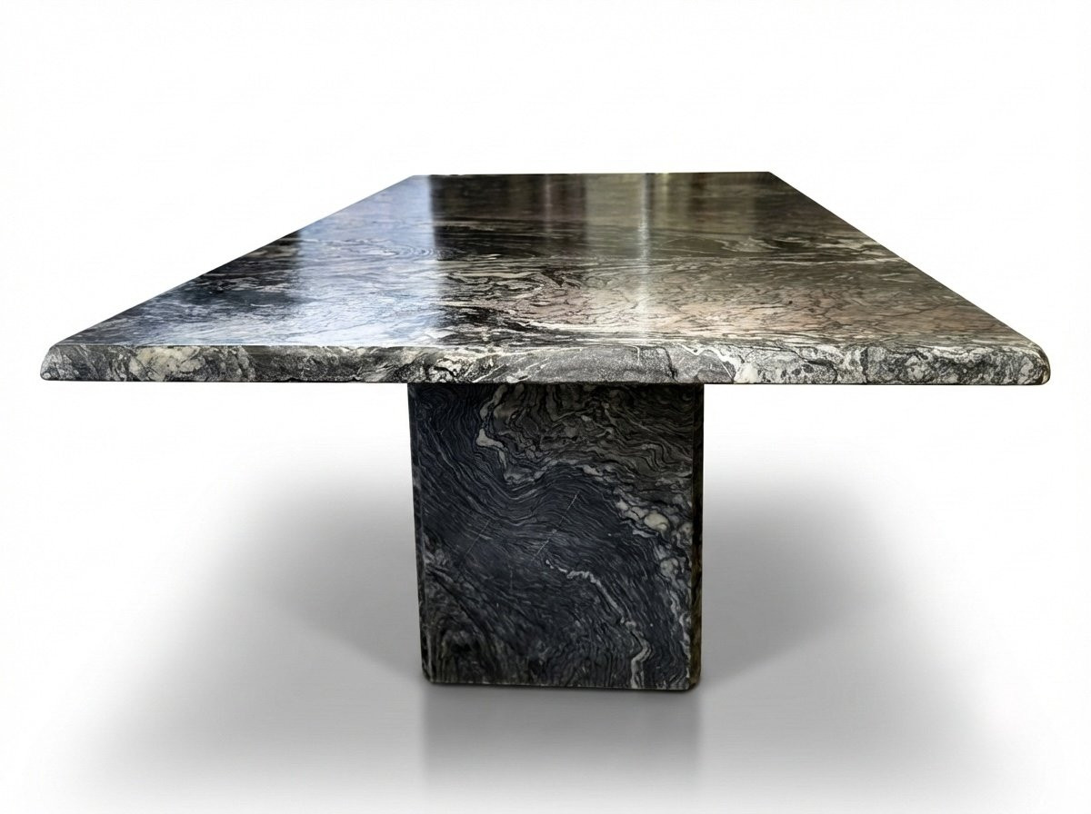 Sculptural Coffee Table In Black And Grey Marble, Postmodern Design (1970s-80s)-photo-3