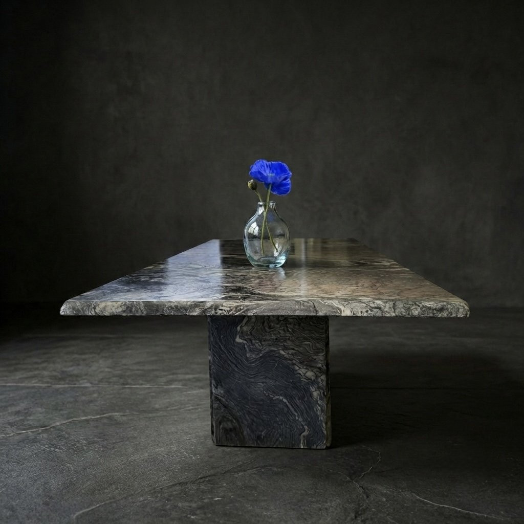 Sculptural Coffee Table In Black And Grey Marble, Postmodern Design (1970s-80s)-photo-1