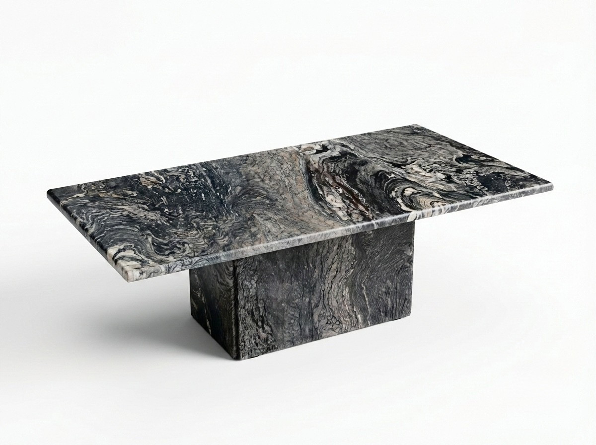 Sculptural Coffee Table In Black And Grey Marble, Postmodern Design (1970s-80s)