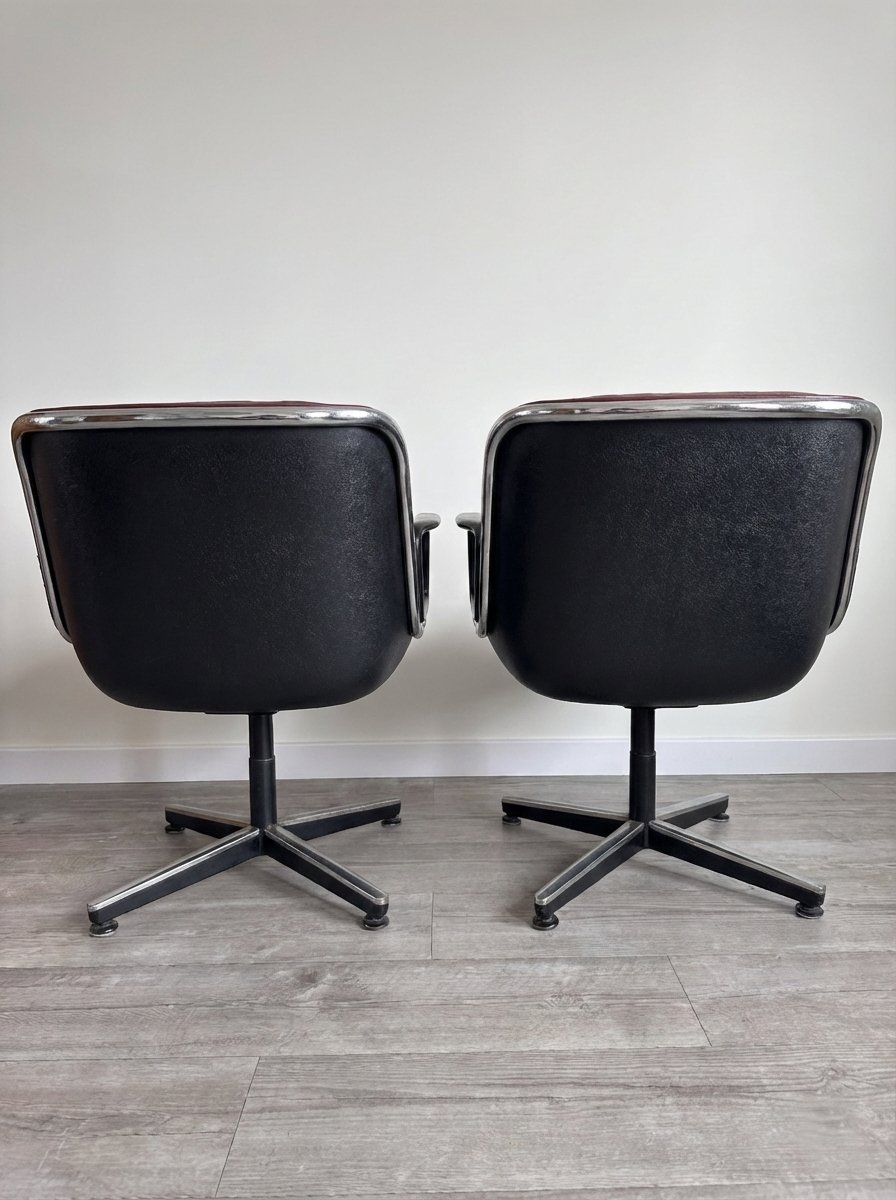 Paire de Fauteuils "Executive" par Charles Pollock pour Knoll - Cuir Bordeaux Année 1970-photo-3