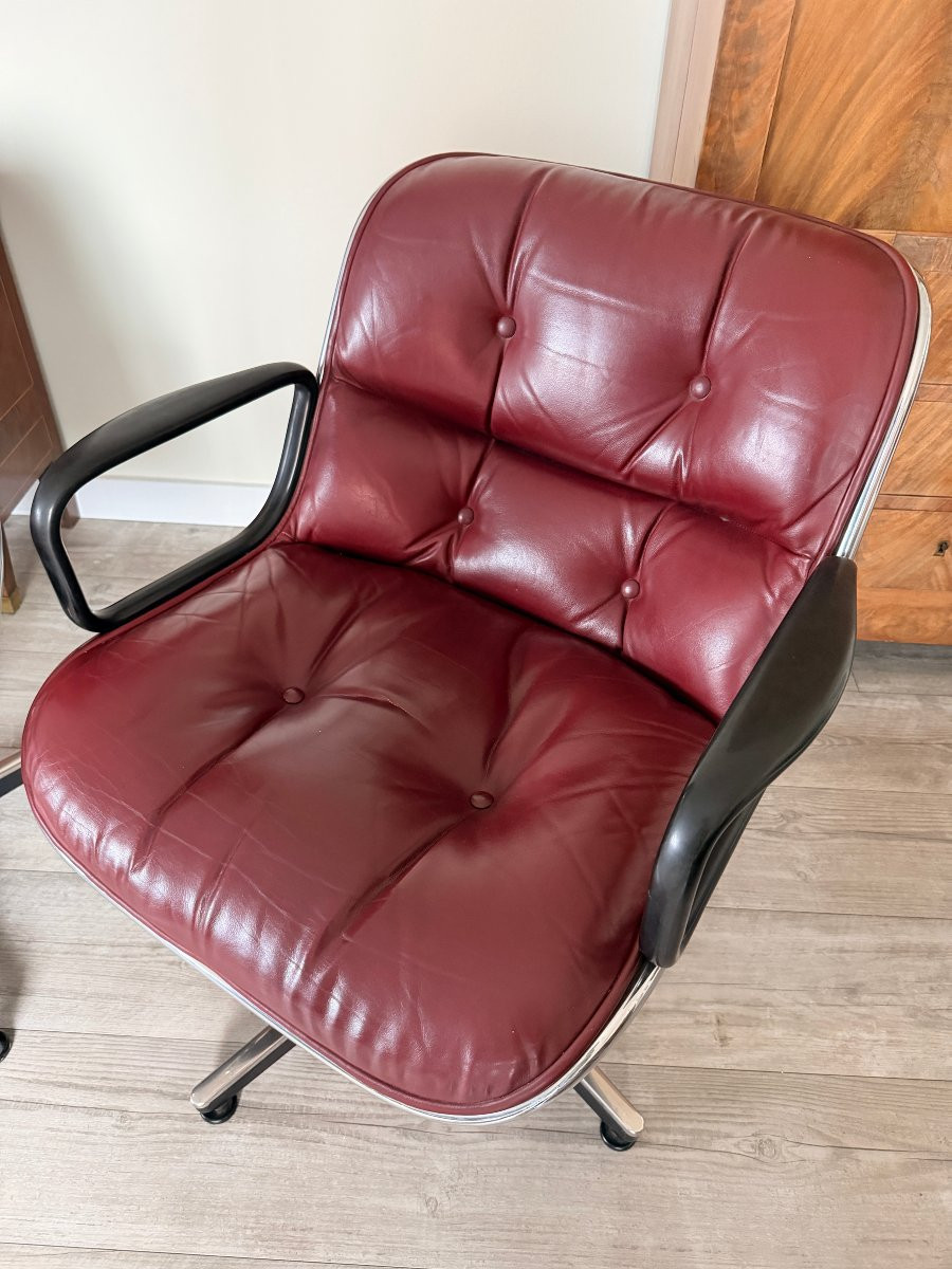 Paire de Fauteuils "Executive" par Charles Pollock pour Knoll - Cuir Bordeaux Année 1970-photo-4
