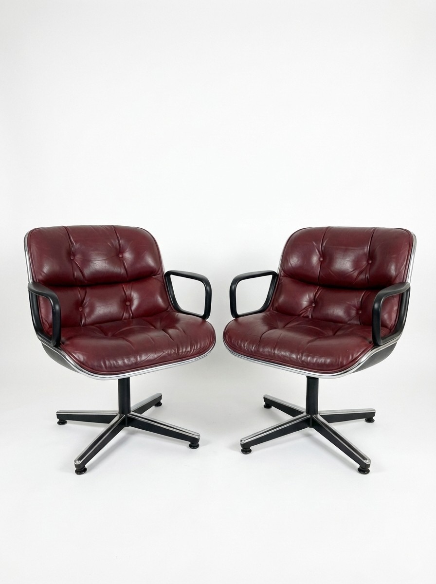 Paire de Fauteuils "Executive" par Charles Pollock pour Knoll - Cuir Bordeaux Année 1970