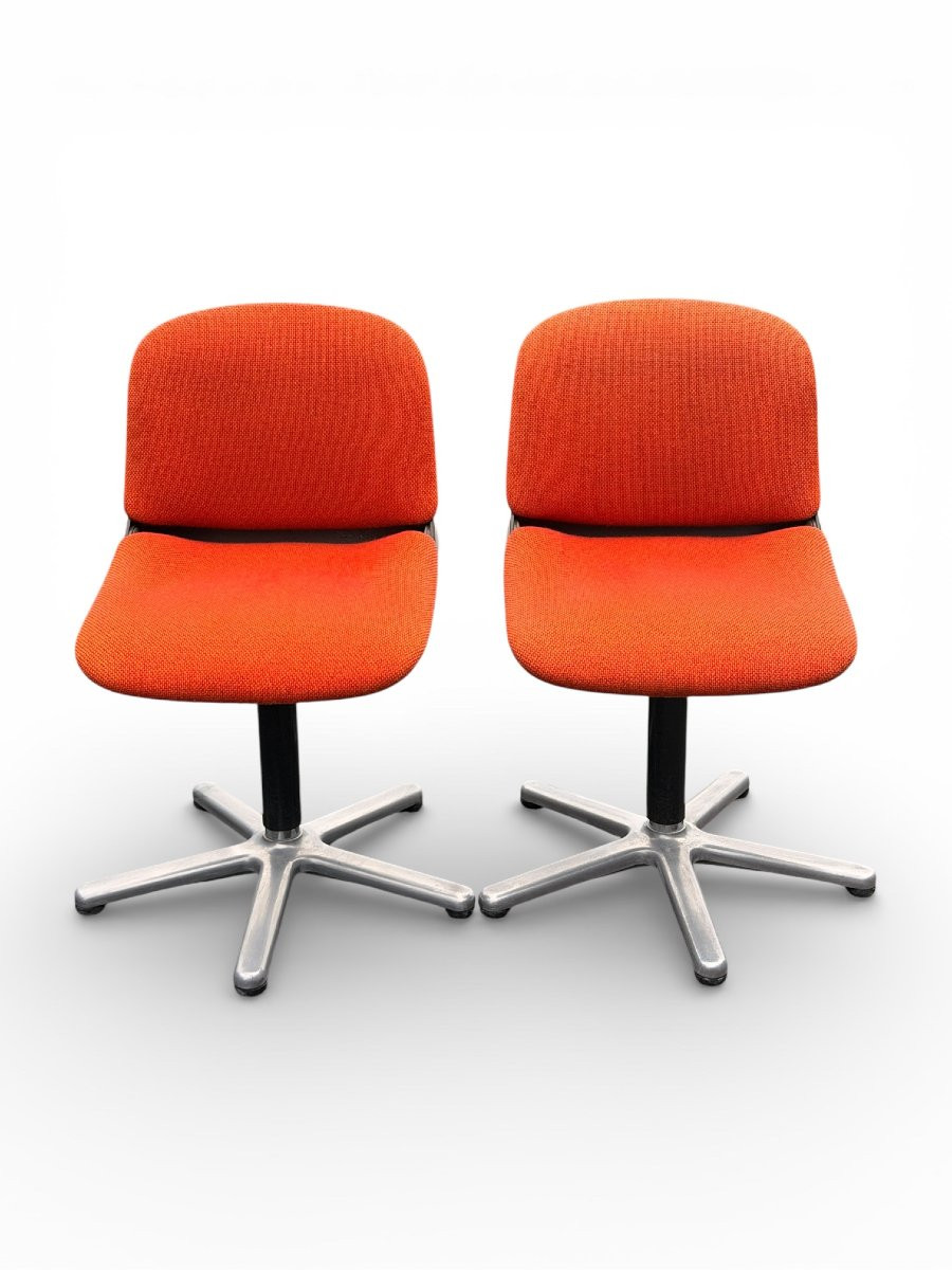 Paire de chaises vintage modèle 231/5 en tissu orange et aluminium par Wilkhahn Années 1970-photo-2