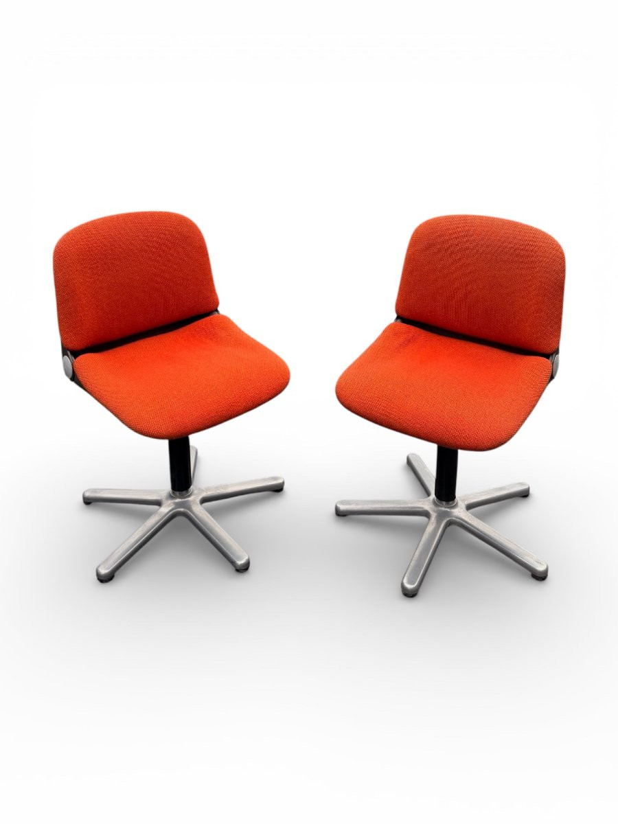 Paire de chaises vintage modèle 231/5 en tissu orange et aluminium par Wilkhahn Années 1970-photo-3