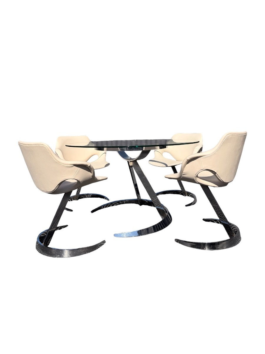Spectacular Boris Tabacoff Mmm Table And 4 Chairs Set, Space Age Design, Circa 1970