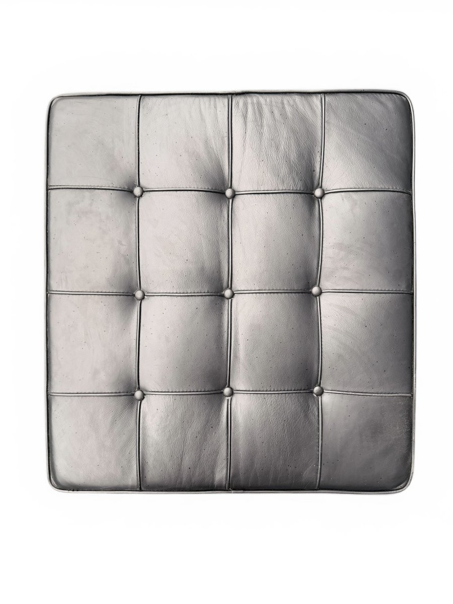 Barcelona Original Ottoman By Knoll, Design Mies Van Der Rohe, Black Leather And Chrome, 20th Century-photo-3