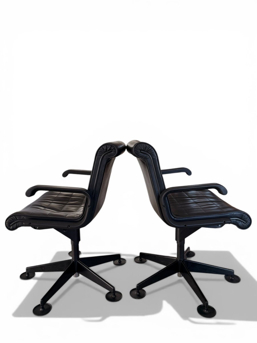 Pair Of Richard Sapper Office Chairs, Knoll International Edition, Leather And Glides, Circa-photo-1