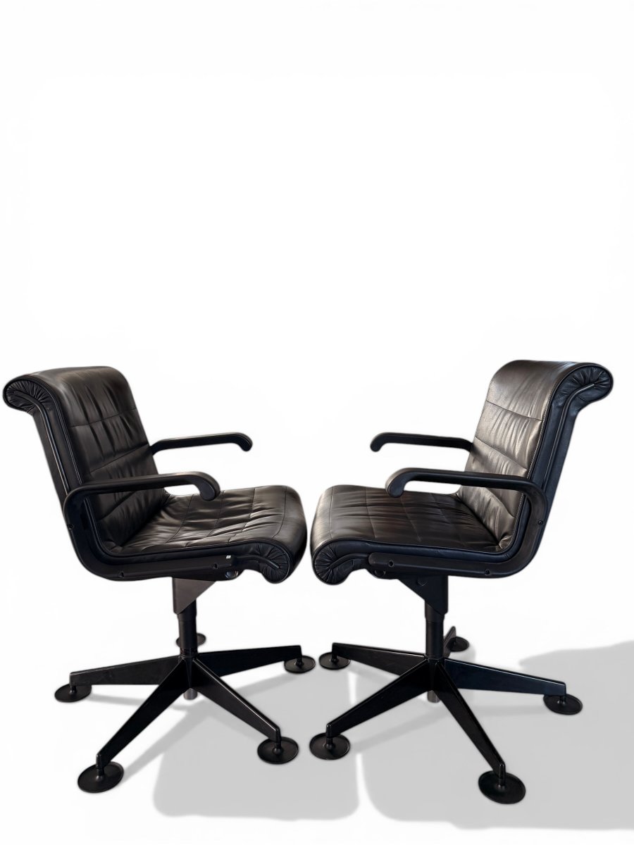 Pair Of Richard Sapper Office Chairs, Knoll International Edition, Leather And Glides, Circa-photo-2