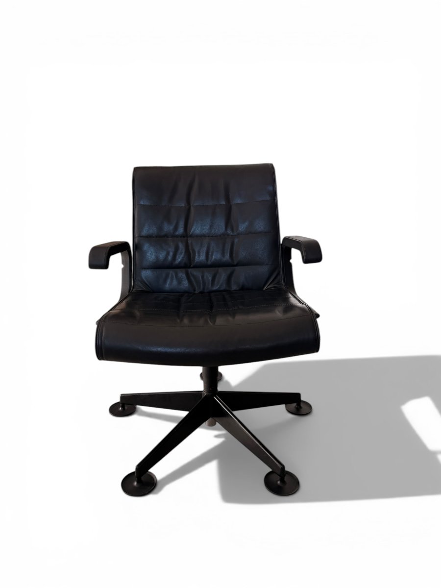 Richard Sapper Office Chair, Knoll International Edition, Leather And Glides, Circa 1979-photo-2