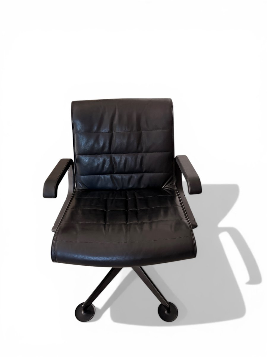 Richard Sapper Office Chair, Knoll International Edition, Leather And Glides, Circa 1979-photo-3