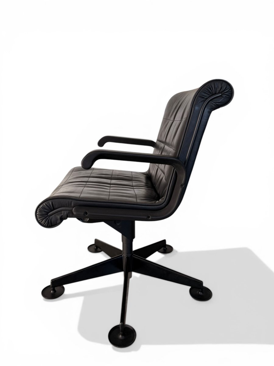 Richard Sapper Office Chair, Knoll International Edition, Leather And Glides, Circa 1979-photo-4