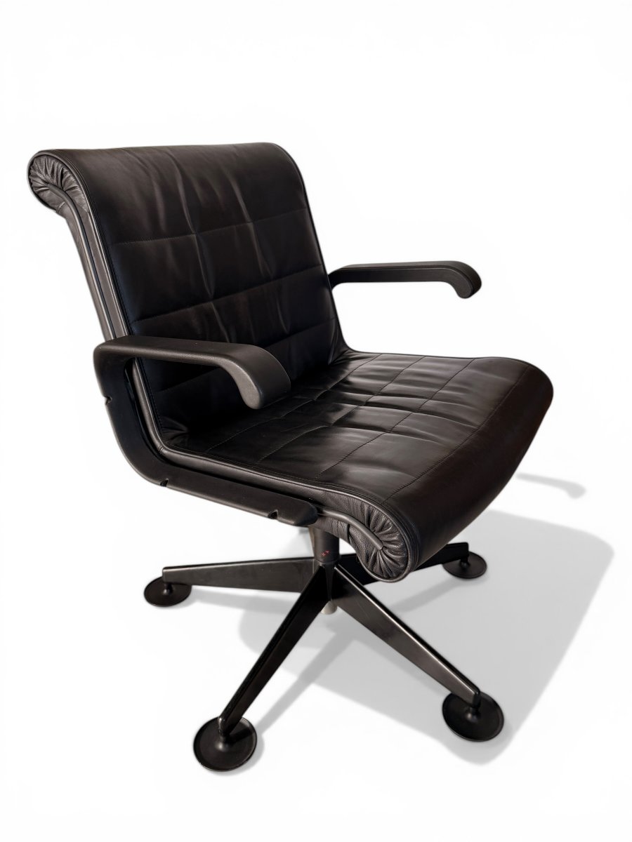Richard Sapper Office Chair, Knoll International Edition, Leather And Glides, Circa 1979-photo-4