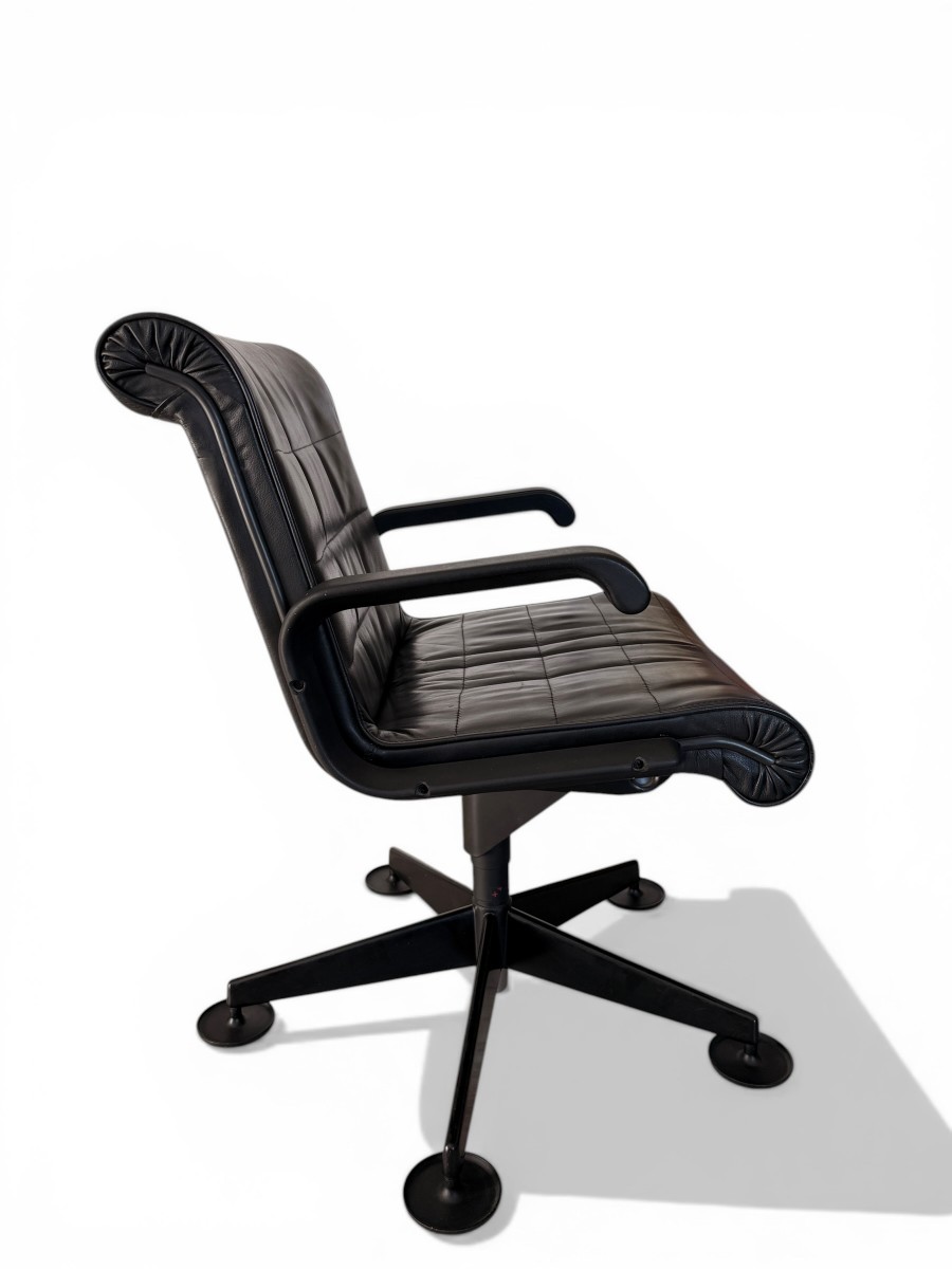 Richard Sapper Office Chair, Knoll International Edition, Leather And Glides, Circa 1979