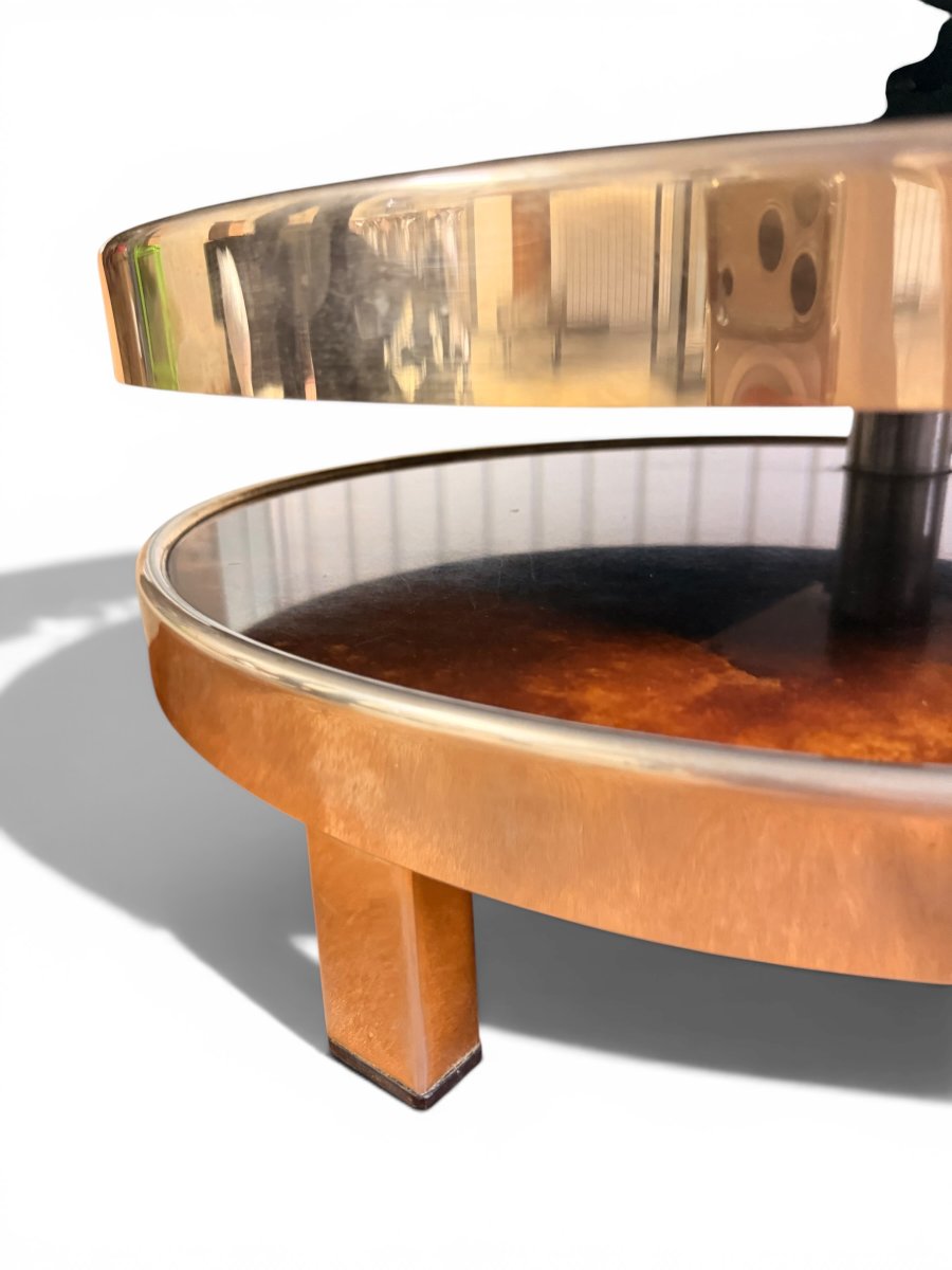 Table Basse Pivotante en Loupe d'Orme par Maria Pergay, Années 1970-photo-4