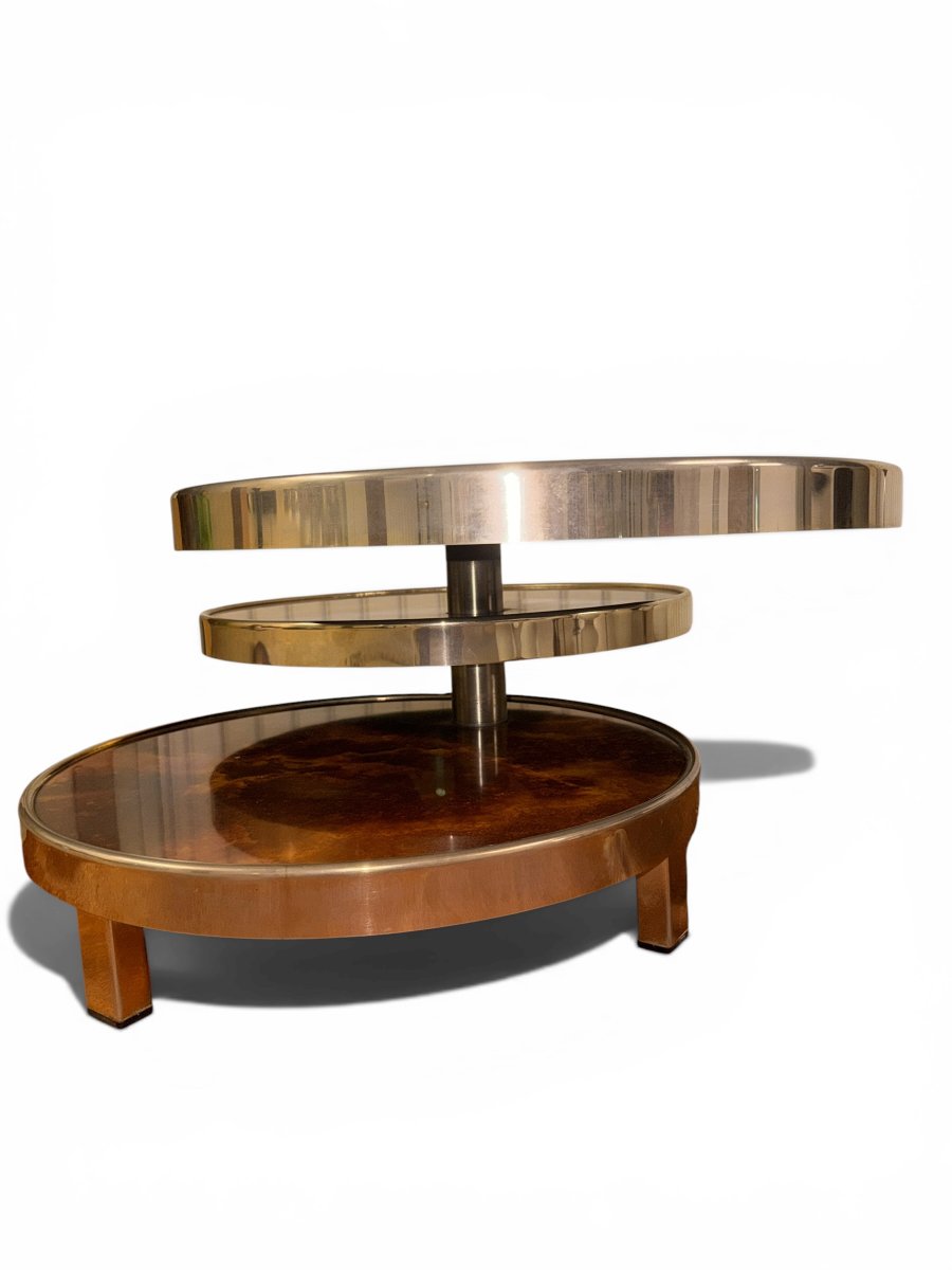 Table Basse Pivotante en Loupe d'Orme par Maria Pergay, Années 1970-photo-2