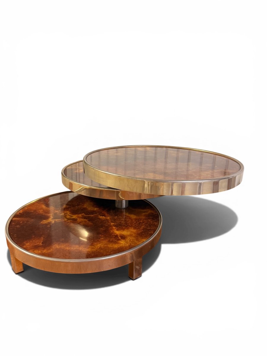 Table Basse Pivotante en Loupe d'Orme par Maria Pergay, Années 1970-photo-5