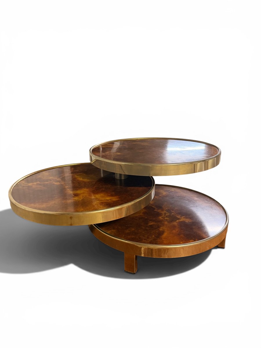 Table Basse Pivotante en Loupe d'Orme par Maria Pergay, Années 1970