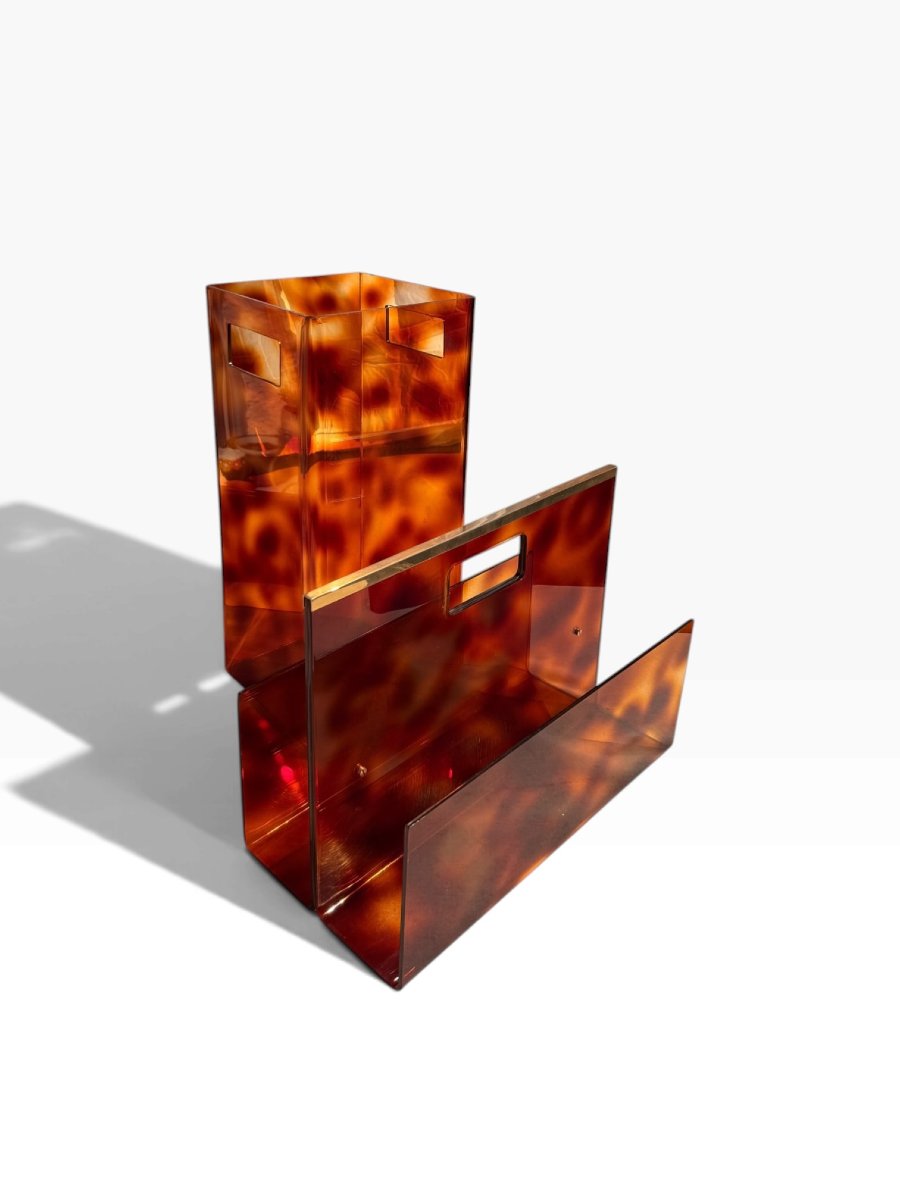 Magazine Rack And Umbrella Stand Attributed To Michel Dumas, Plexiglas, 1970-photo-2