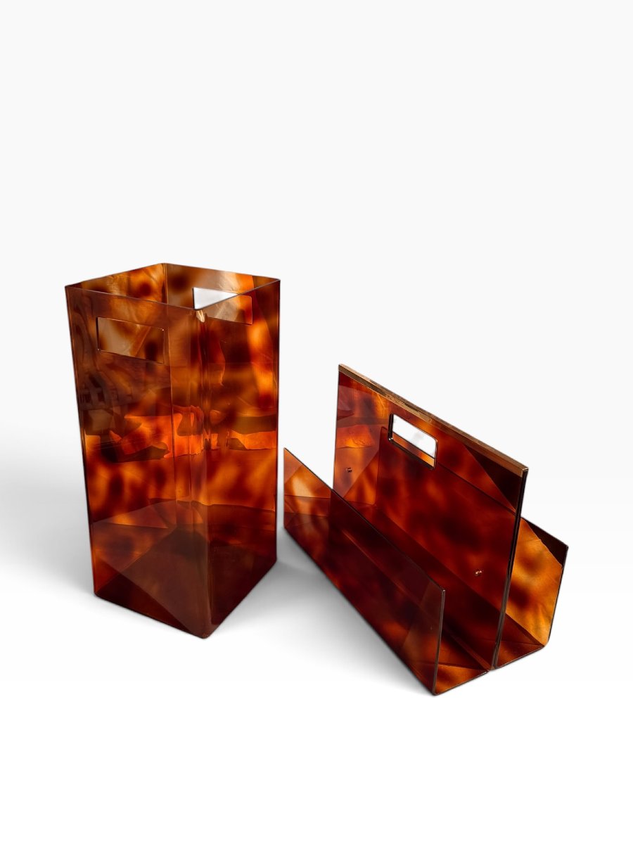 Magazine Rack And Umbrella Stand Attributed To Michel Dumas, Plexiglas, 1970