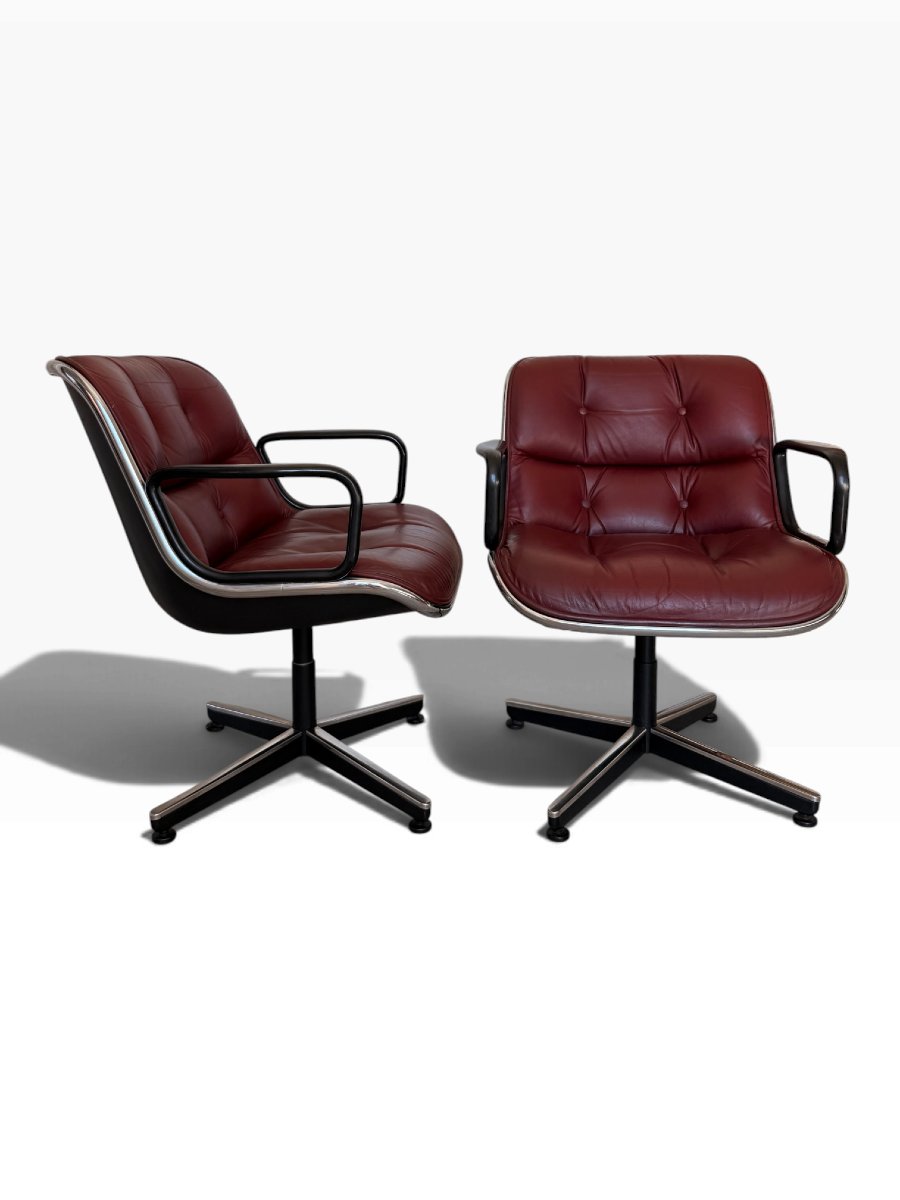 Pair Of Executive Armchairs, Charles Pollock For Knoll, Leather, 1960s-photo-2