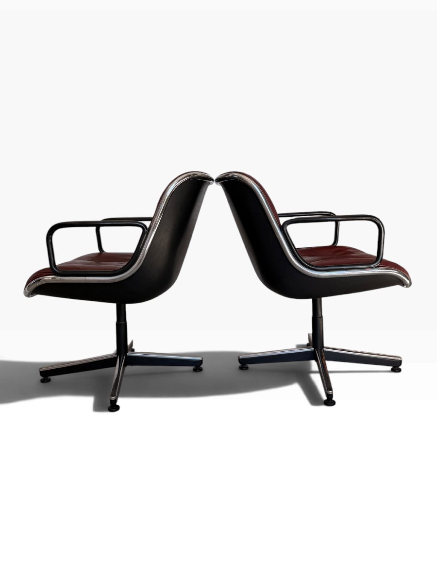Pair Of Executive Armchairs, Charles Pollock For Knoll, Leather, 1960s-photo-3