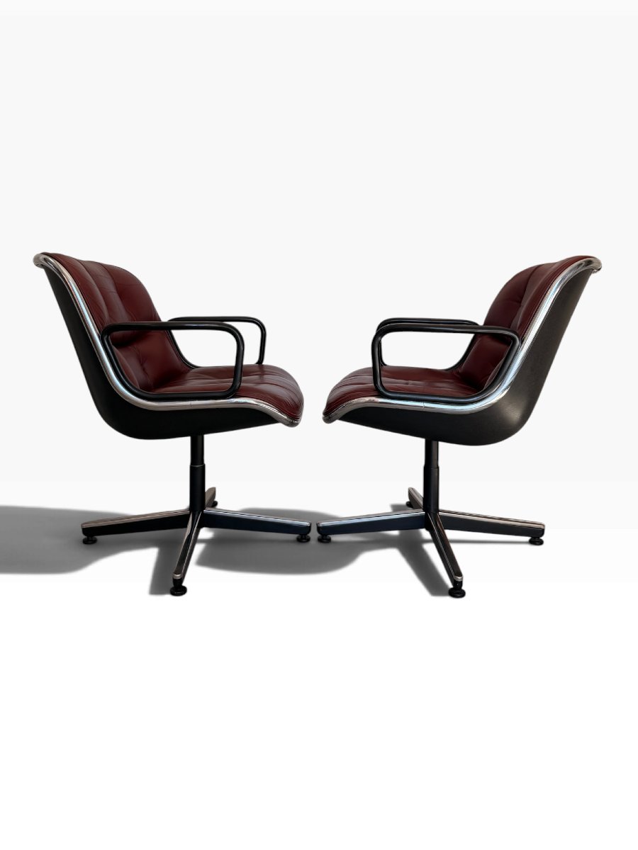 Pair Of Executive Armchairs, Charles Pollock For Knoll, Leather, 1960s-photo-4