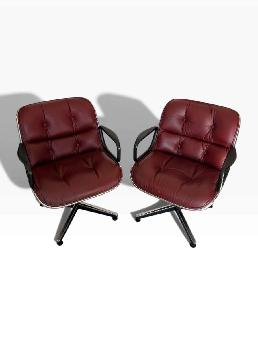 Pair Of Executive Armchairs, Charles Pollock For Knoll, Leather, 1960s-photo-3