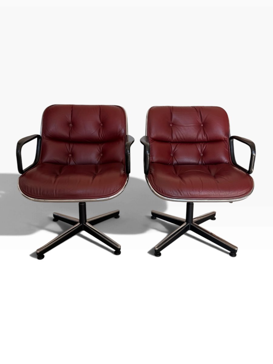 Pair Of Executive Armchairs, Charles Pollock For Knoll, Leather, 1960s-photo-4