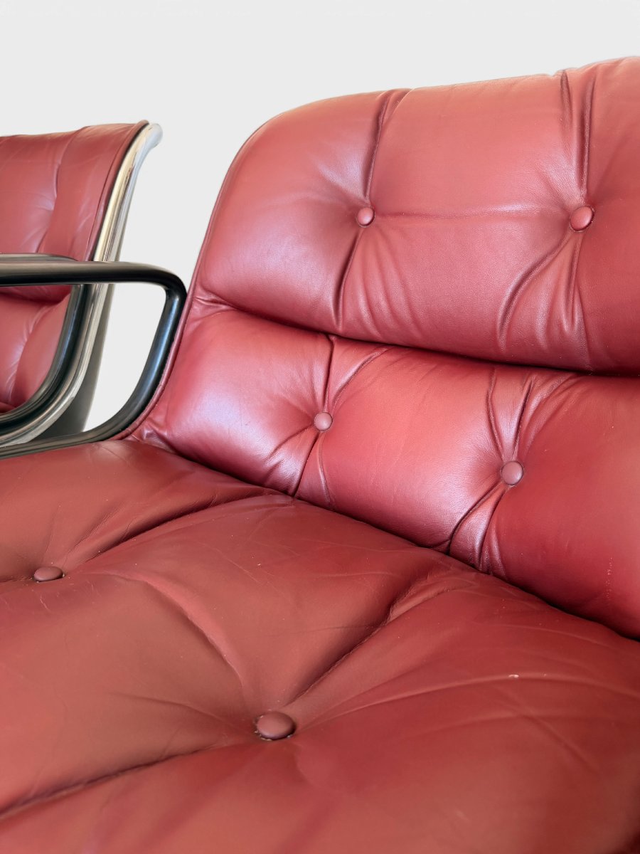 Pair Of Executive Armchairs, Charles Pollock For Knoll, Leather, 1960s-photo-7