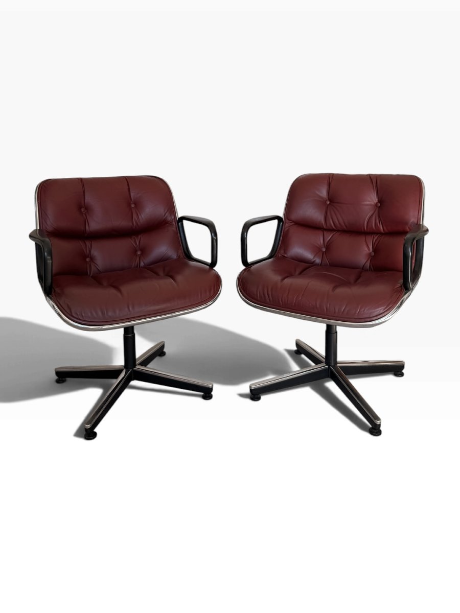 Pair Of Executive Armchairs, Charles Pollock For Knoll, Leather, 1960s