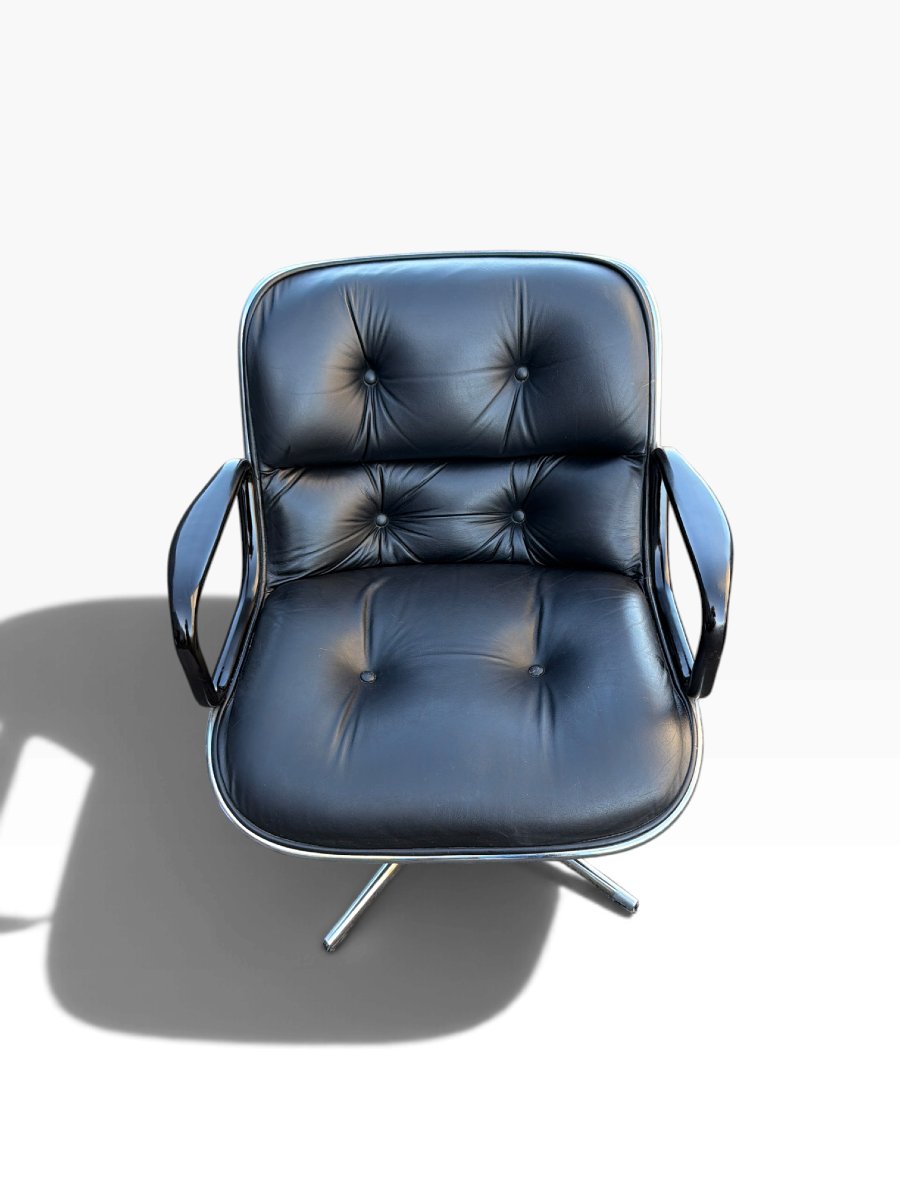 Executive Office Chair, Charles Pollock For Knoll, Black Leather, 1960-photo-3
