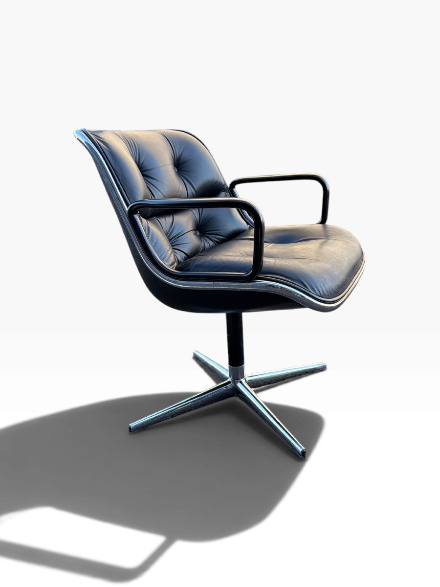 Executive Office Chair, Charles Pollock For Knoll, Black Leather, 1960-photo-4